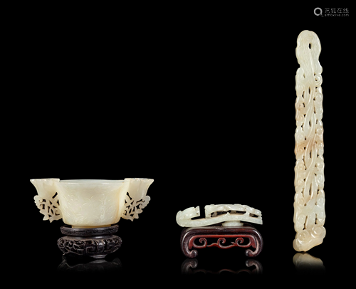 Three Carved White Jade Articles