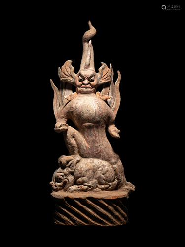 A Painted Pottery Figure of an Earth Spirit, Zhenmushou