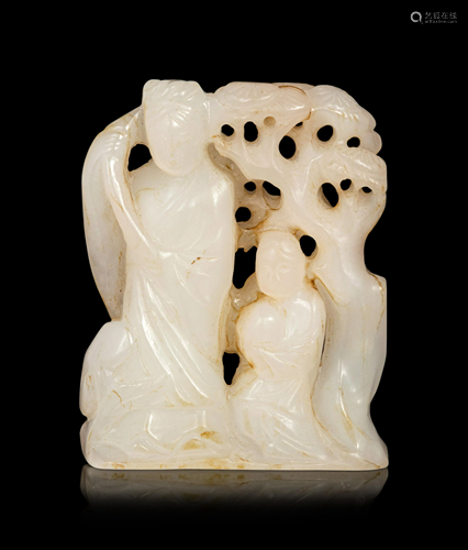 A Carved White Jade Figural Group