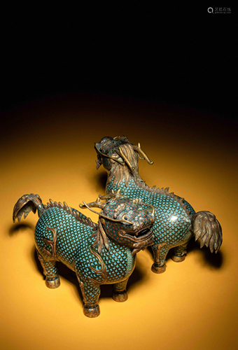 A Pair of Cloisonné Enamel Figures of Qilin