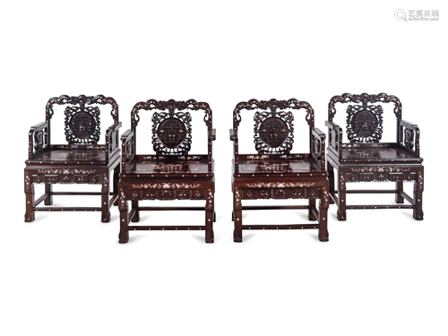 A Set of Rosewood and Mother-of-Pearl Inlaid Furniture