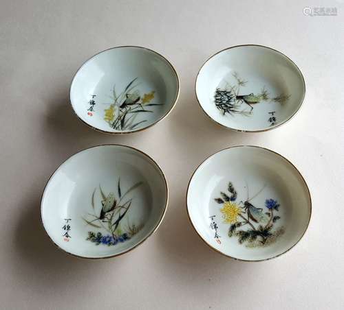 4 Chinese Famille Rose Porcelain Dishes