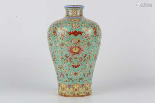 An enamelled turquoise glazed plum vase, Qianlong period, Qi...