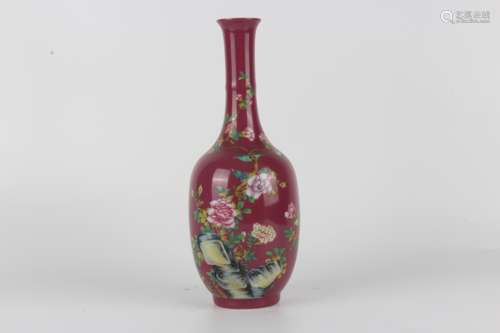 A Qianlong famille-rose floral long-necked vase, Qing dynast...