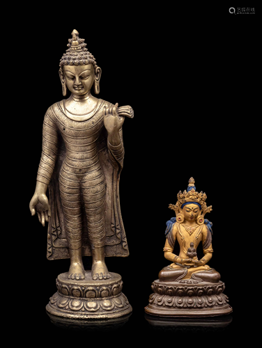 A Sino-Tibetan Gilt Bronze Figure of Buddha and A