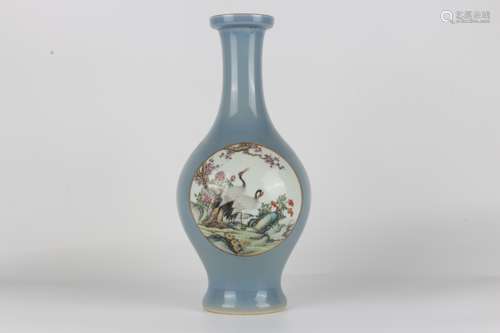 Qing Qianlong famille rose enamelled floral and bird olive v...