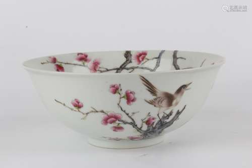 Qing Qianlong famille rose bowl with flowers and birds