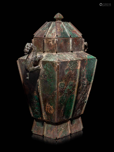 An Archaistic Bronze Covered Vessel, Fanglei