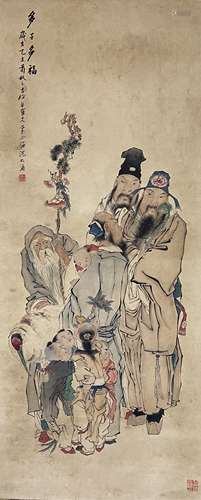 Shen Xinhai Many Sons, Many Blessings scroll