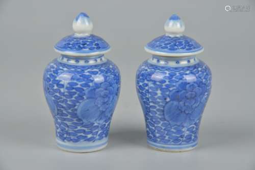 A pair of general jars with floral motif in blue and white