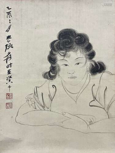 Zhang Daqian Lady standing scroll