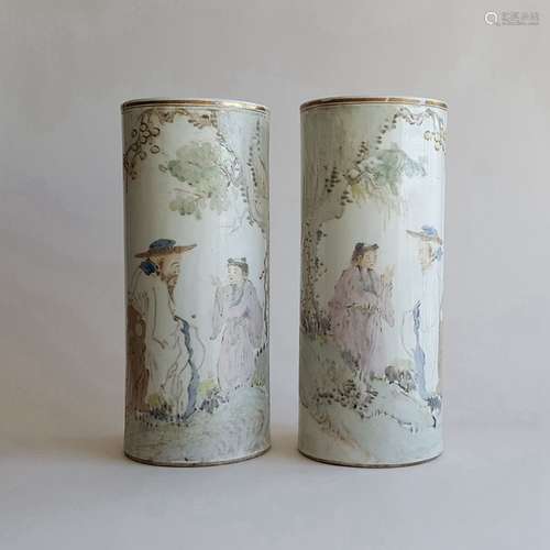 Pair Chinese Qiangjiang Color Porcelain Vases,Qing Guangxu M...