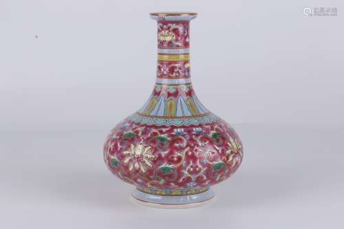 Qing Yongzheng enamelled carmine vase