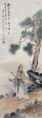 Wu Guan Dai, Chrysanthemum Picking, vertical scroll