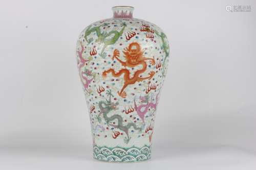 Qing Yongzheng famille-rose plum vase with dragons