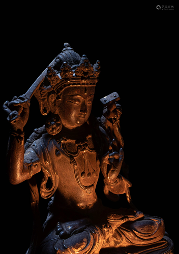 A Sino-Tibetan Parcel-Gilt Bronze Figure of Manjushri