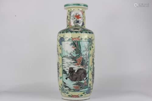 Qing Kangxi antique color stick chasing vase