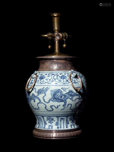 A Blue and White Porcelain Silver Mounted Baluster Jar