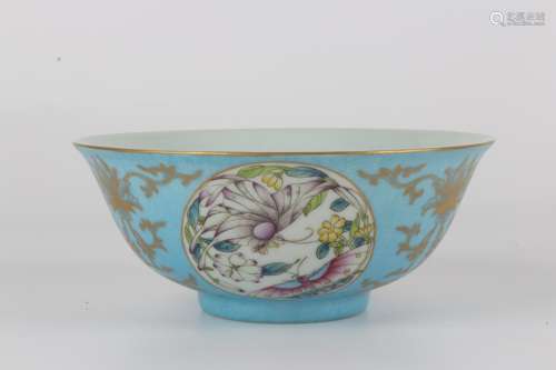 Qing Qianlong famille-rose enamelled dish bowl with flowers ...