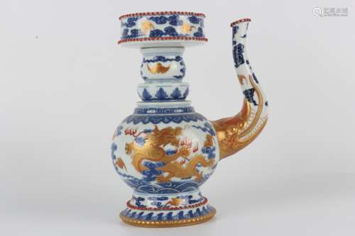 Qing Qianlong blue and white alum red and gold dragon pots