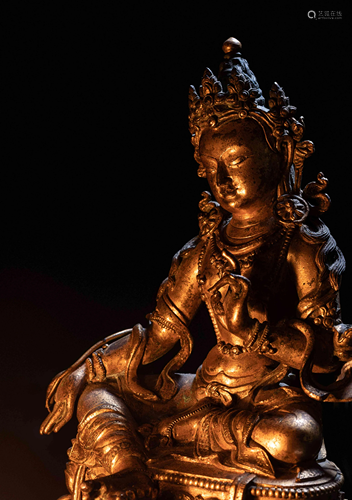 A Sino-Tibetan Gilt Bronze Figure of Seated Tara