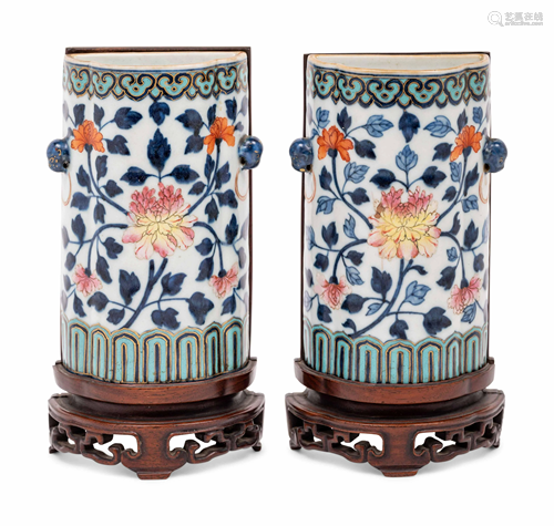 A Pair of Famille Rose and Underglaze Blue Porcelain