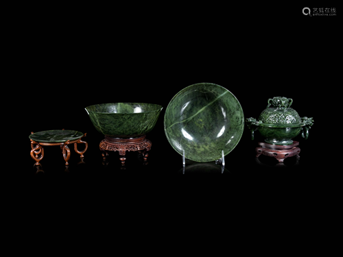 Four Spinach Jade Vessels