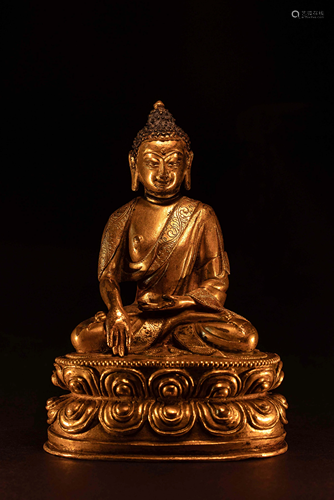 A Small Sino-Tibetan Gilt Bronze Figure of Seated