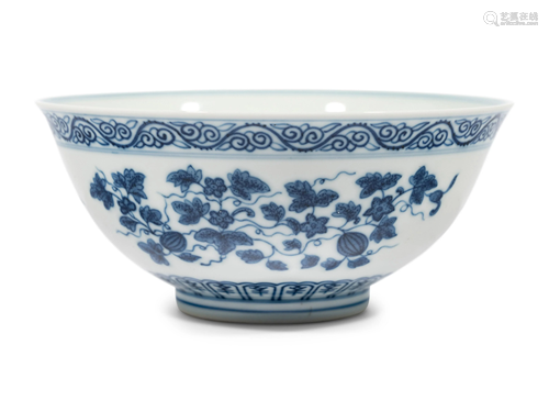 A Blue and White Porcelain 'Three Abundance' Bowl