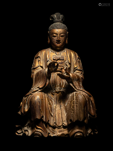 A Gilt Wood Figure of Seated Guanyin