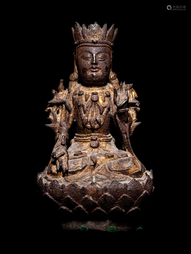 A Parcel Gilt Bronze Figure of Guanyin