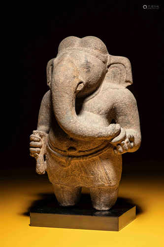 A Rare Khmer Sandstone Figure of Ganesha