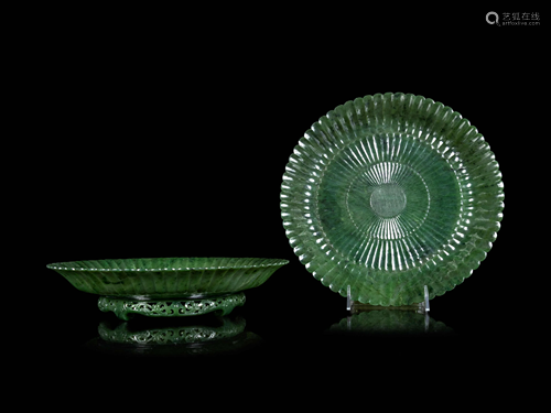 A Pair of Mughal Style Carved Spinach Jade