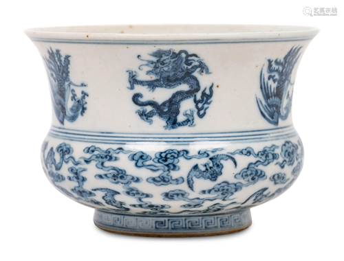 A Blue and White Porcelain Spittoon