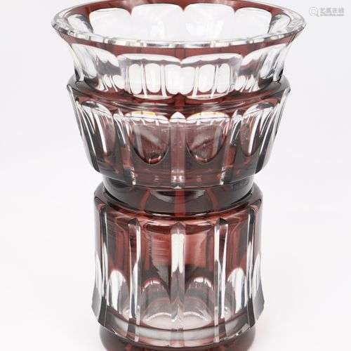 Val Saint Lambert Vase Art Déco en cristal taillé doublé pru...