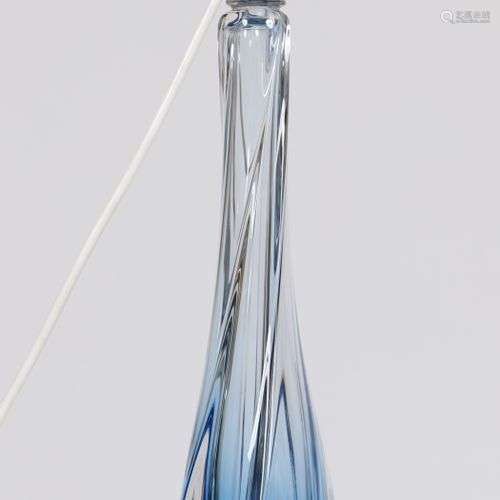 Pied de lampe Val Saint Lambert En cristal bleu torsadé avec...