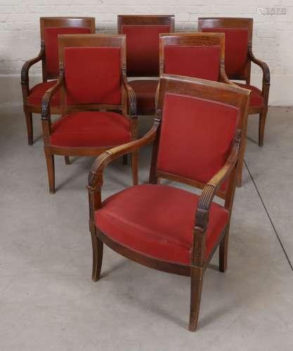 Fauteuils Empire Suite de 6 fauteuils, en acajou et placage ...