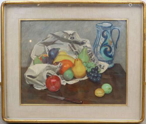 Césaré Cantoni (1905-1968) Huile sur papier, nature morte. S...