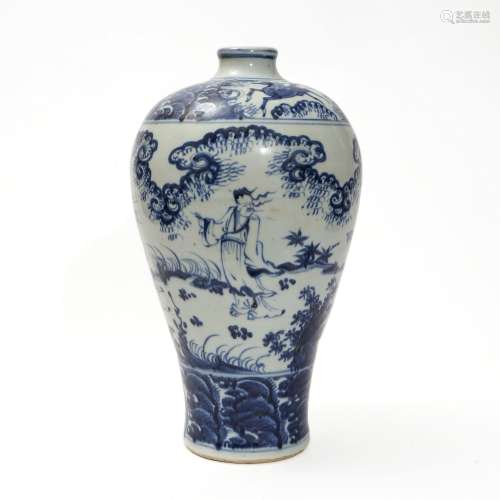 A blue vase with a figure pattern,Ming Dynasty
明代青花人物梅...