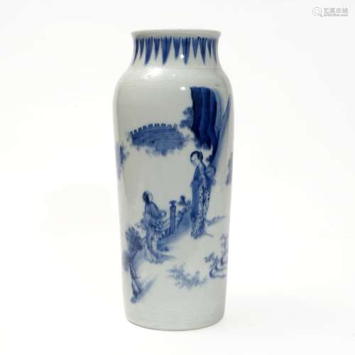 A blue vase with a figure pattern,Ming Dynasty
明代青花人物筒...