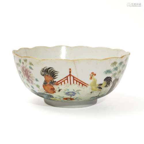 A famille rose bowl with chicken pattern, Jiaqing period, Qi...