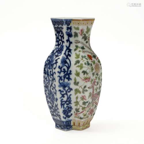 A blue and white  famille rose  couple bottle, Qing Dynasty
...