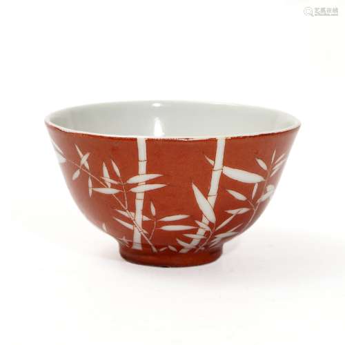 An alum red cup with bamboo leaf pattern, Daoguang Period, Q...