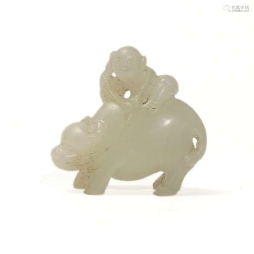 A piece of white jade, carved with a boy riding a bull, Qing...