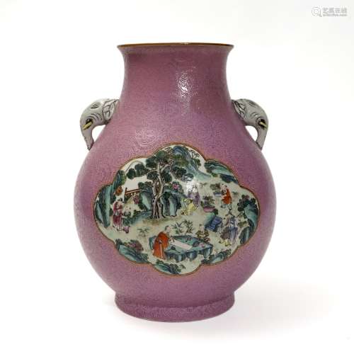 A famille rose bottle with elephant-shaped double handles, Q...