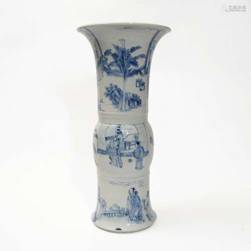 A blue and white flower goblet with a figure pattern, Kangxi...