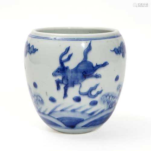 A blue and white pot with seahorse pattern,Ming Dynasty
明代...