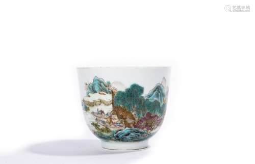 Chinese Famille Rose Lakeside Scenery Cup