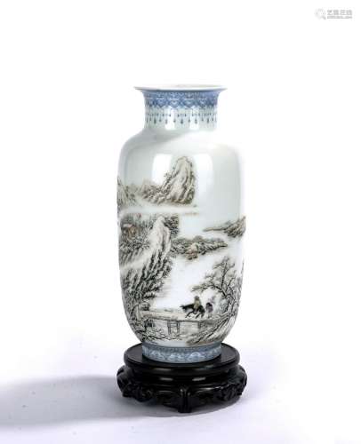 Chinese Grasille Enamel Snow Scenery and Inscribed Vase