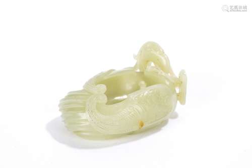 Chinese Greenish White Jade Phoenix Washer